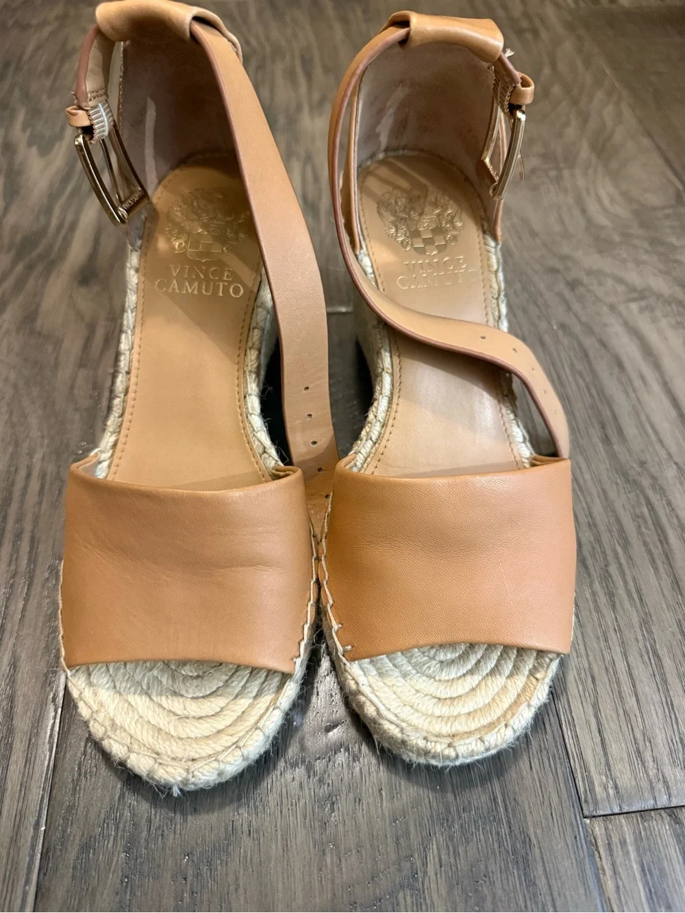 Vince Camuto Cognac Leather Espadrille Ankle-Strap Wedges